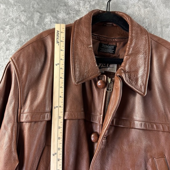 VTG Czar Leather Bomber Jacket Men's XL Brown Y2K Heavy Weight Zipper Lining - Picture 6 of 15